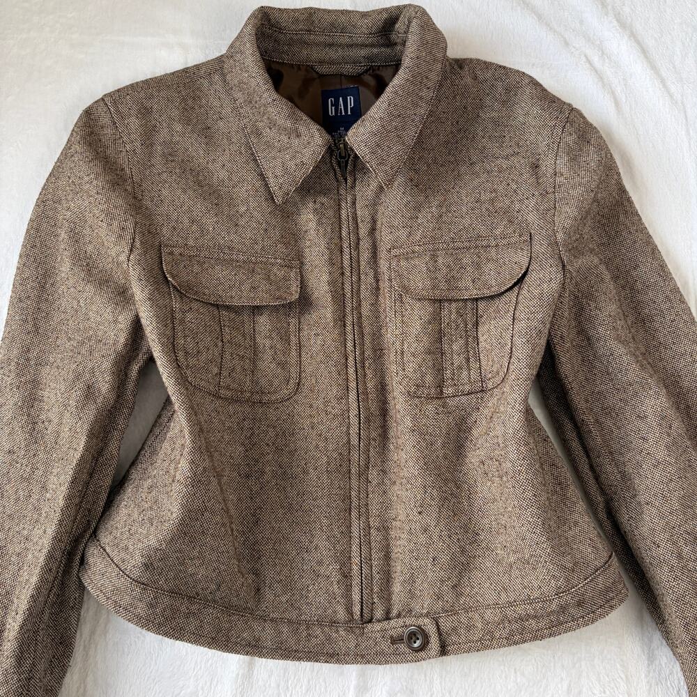VTG GAP Cropped Harrington Jacket Women's M Brown Wool Blend Rare Minimalist Y2K - Picture 4 of 12